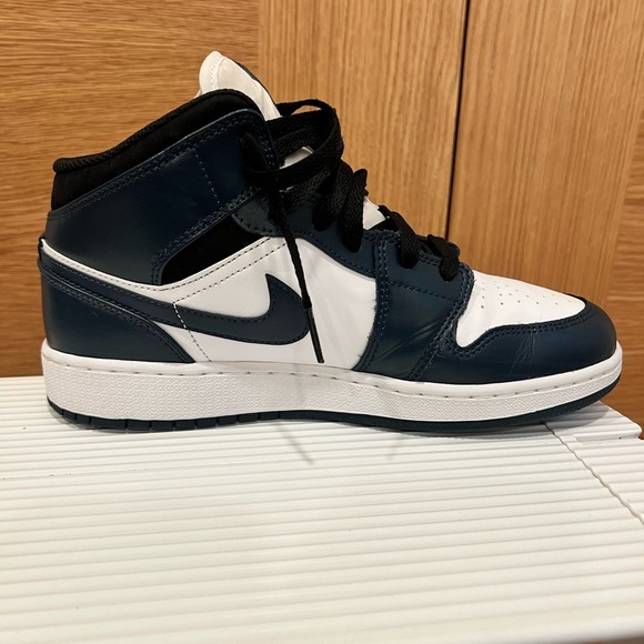 Nike Air Jordan 1 | Mid Sneakers | Armory Navy, White and Black | Size 7Y - Picture 6 of 10